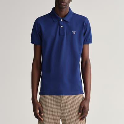 Deep Blue Pique Cotton Polo Shirt