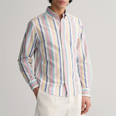 White Multi Stripe Cotton Oxford Shirt