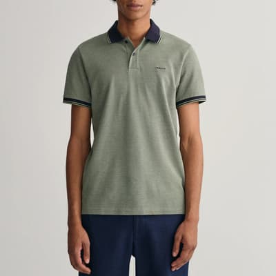 Sage Oxford Pique Cotton Polo Shirt