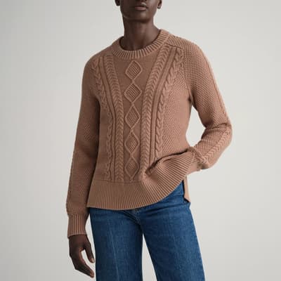 Tan Cable Knit Wool Blend Jumper