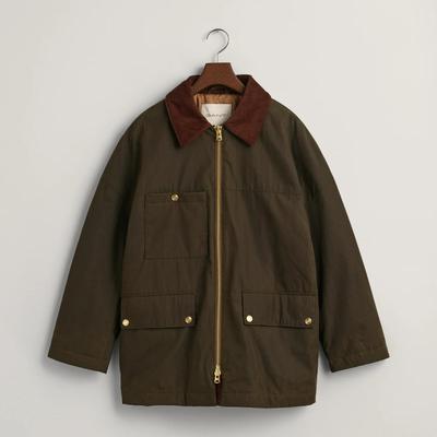 Khaki Waxed Mid Length Jacket