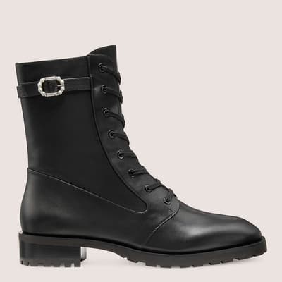Black Leather Dazzle Combat Boot