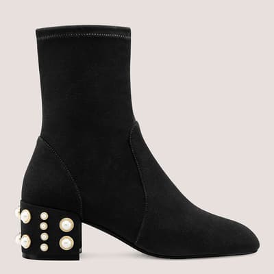 Black Suede Odetta Pearl Heeled Ankle Boot