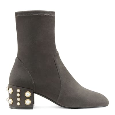 Grey Suede Odetta Pearl Heeled Ankle Boot