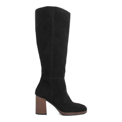 Black Suede Heeled Long Boots
