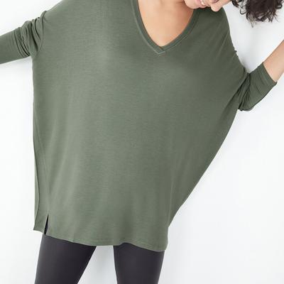 Khaki V Neck Wide Jersey Top