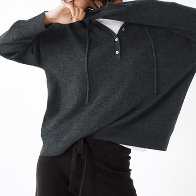 Charcoal Henley Knitted Wool Hoodie 