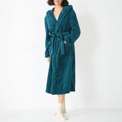 Teal Fluffy Hooded Dressing Gown