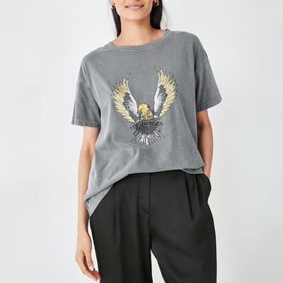 Grey Metallic Eagle Cotton T-Shirt
