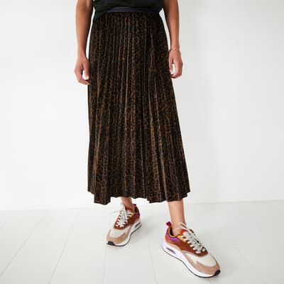 Brown Thea Velour Pleated Skirt