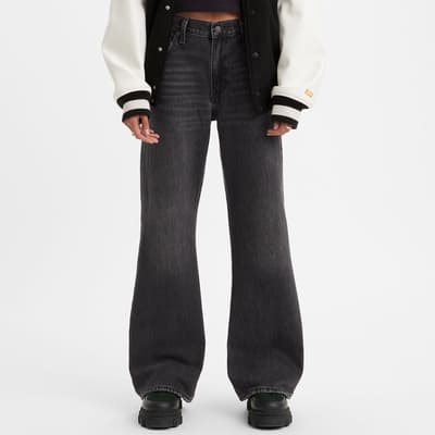 Washed Black Baggy Bootcut Jeans
