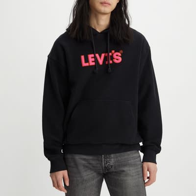 Black Relaxed Graphic Headline Cotton Hoodie