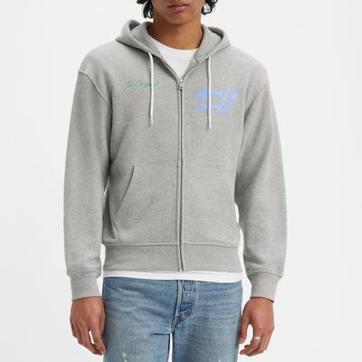 Grey Relaxed Graphic Zipped Hoodie