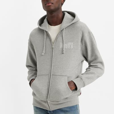 Grey Relaxed Graphic Zip up Hoodie