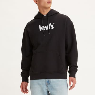 Black Relaxed Graphic Cotton Hoodie 