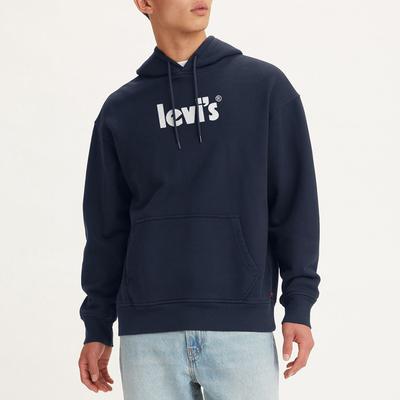 Navy Chest Logo Cotton Hoodie