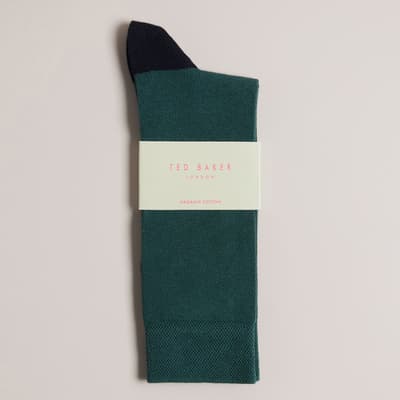 Dark Green Corecol Sock With Contrast Colour Heel And Toe