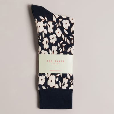 Navy Coldday Floral Pattern Socks