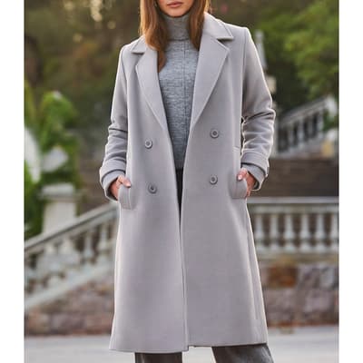 Grey Double Breasted Tab Sleeve Coat
