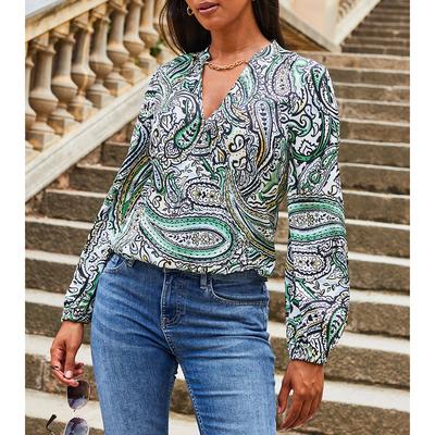 Ivory Paisley Print Chain Detail Faux Wrap Satin Blouse