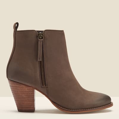 April Taupe Leather Zip Heeled Ankle Boot