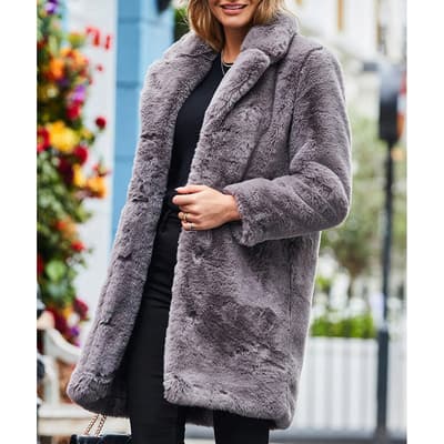 Grey Luxe Faux Fur Coat