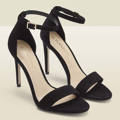 Nia Black Suede Barely There High Heel Sandal