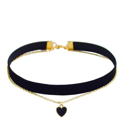 18K Gold Black Enamel Heart Choker 