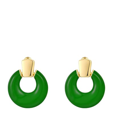 18K Gold Green Circular Earrings