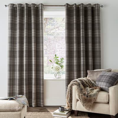 Alfriston Check 162x182cm Black Out Eyelet Curtains, Pale Charcoal