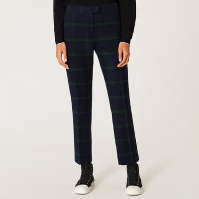 Navy Check Wool Blend Trousers