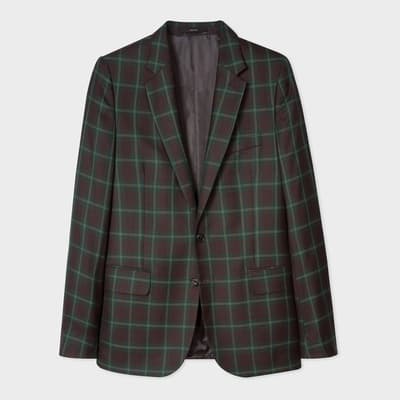 Burgundy/Green Tailored Fit Wool Blazer