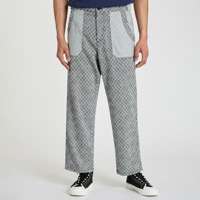 Grey Textured Cotton Trousers
