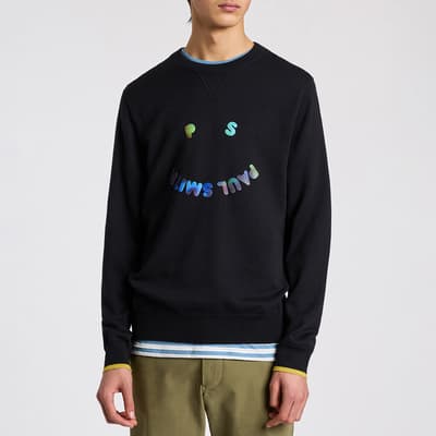 Black Happy Pullover Wool Blend Sweatshirt