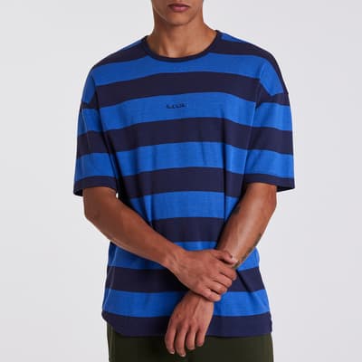 Blue/Navy Relaxed Stripe Cotton Blend T-Shirt