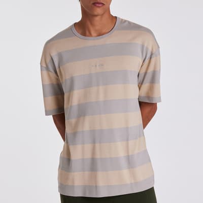 Blue Relaxed Stripe Cotton Blend T-Shirt
