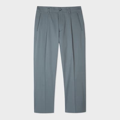 Blue Cotton Tailored Trousers