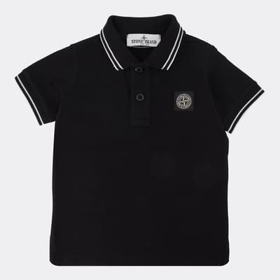 Black Pique Cotton Blend Polo Shirt