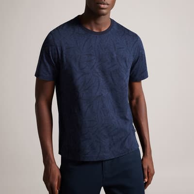 Navy Cotton All-Over Printed T-Shirt