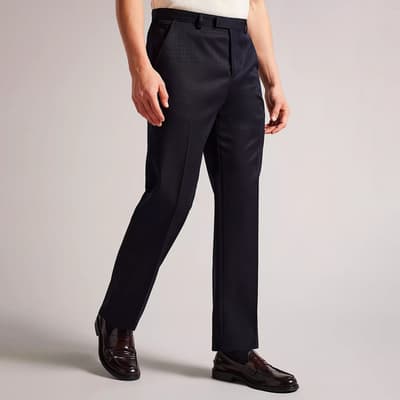 Navy Straight Fit Wool Trousers