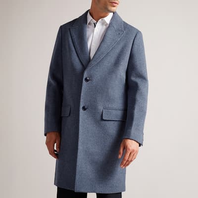 Blue Pure Wool Single Breasted Overcoat