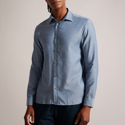 Blue Cotton Herringbone Shirt