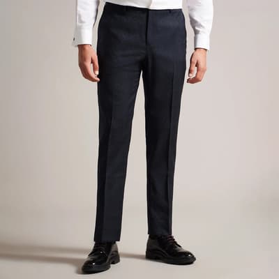 Navy Wool Jacquard Suit Trousers