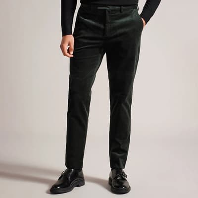 Dark Green Slim Cotton Cord Trousers