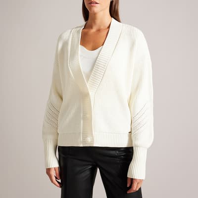 White Jolalyy Easy Fit Knitted Cardigan