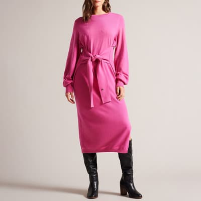 Pink Essya Wool Blend Midi Knit Dress