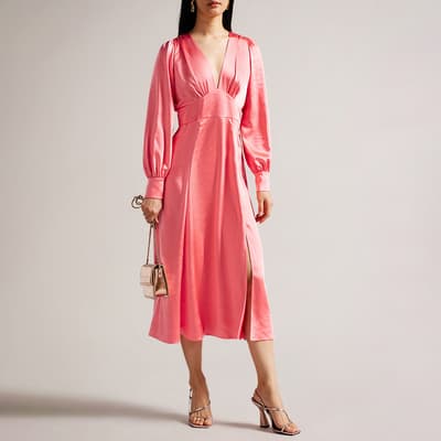 Pink Daniia Waisted Midi Dress