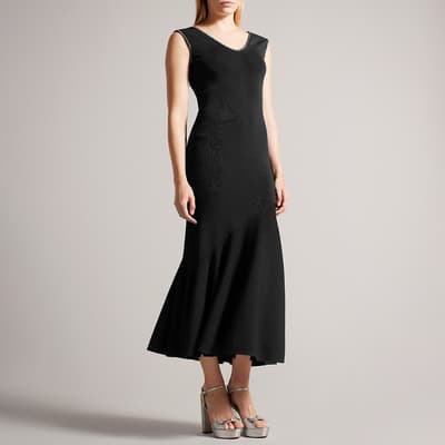 Black Junella V-Neck Midi Dress