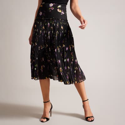 Black Tereysa Corrugated Pleated Skirt