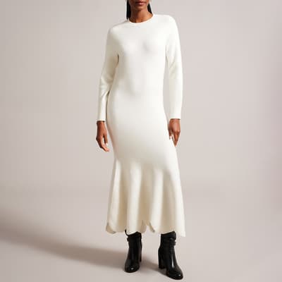 White Jolamay Wool Blend Midi Dress